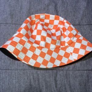 SHEIN Orange and White Checkered Bucket Hat